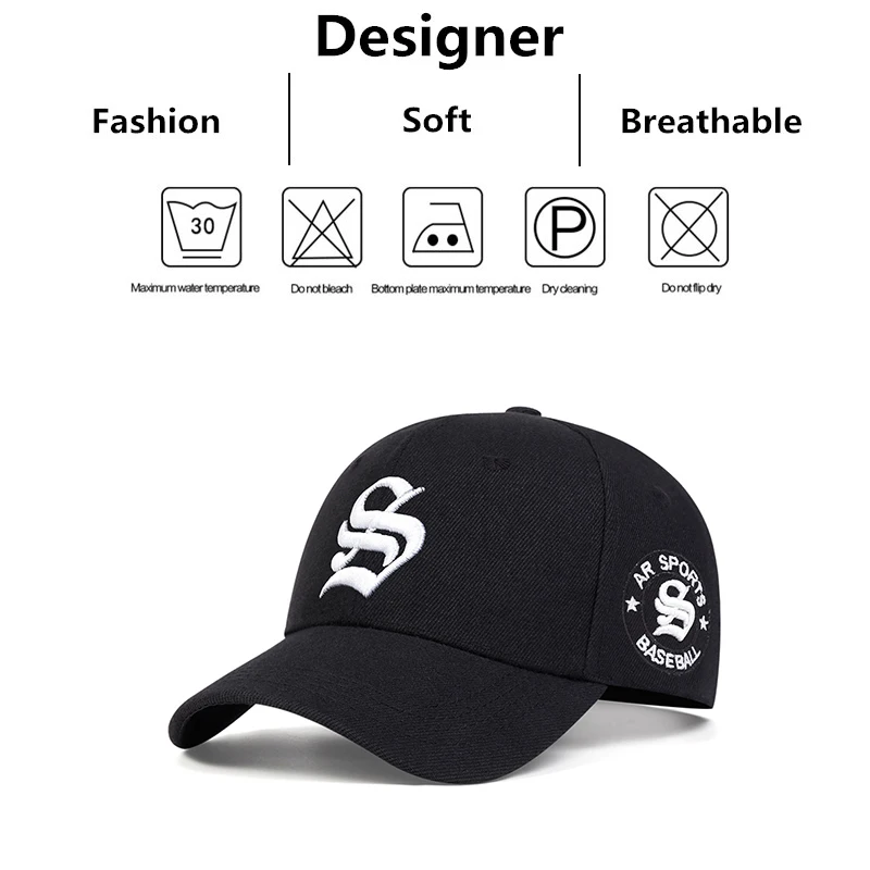 Unisex Gothic S Letter Embroidery Side AR SPORT Baseball Caps Spring Autumn Outdoor Adjustable Casual Hats Sunscreen Hat