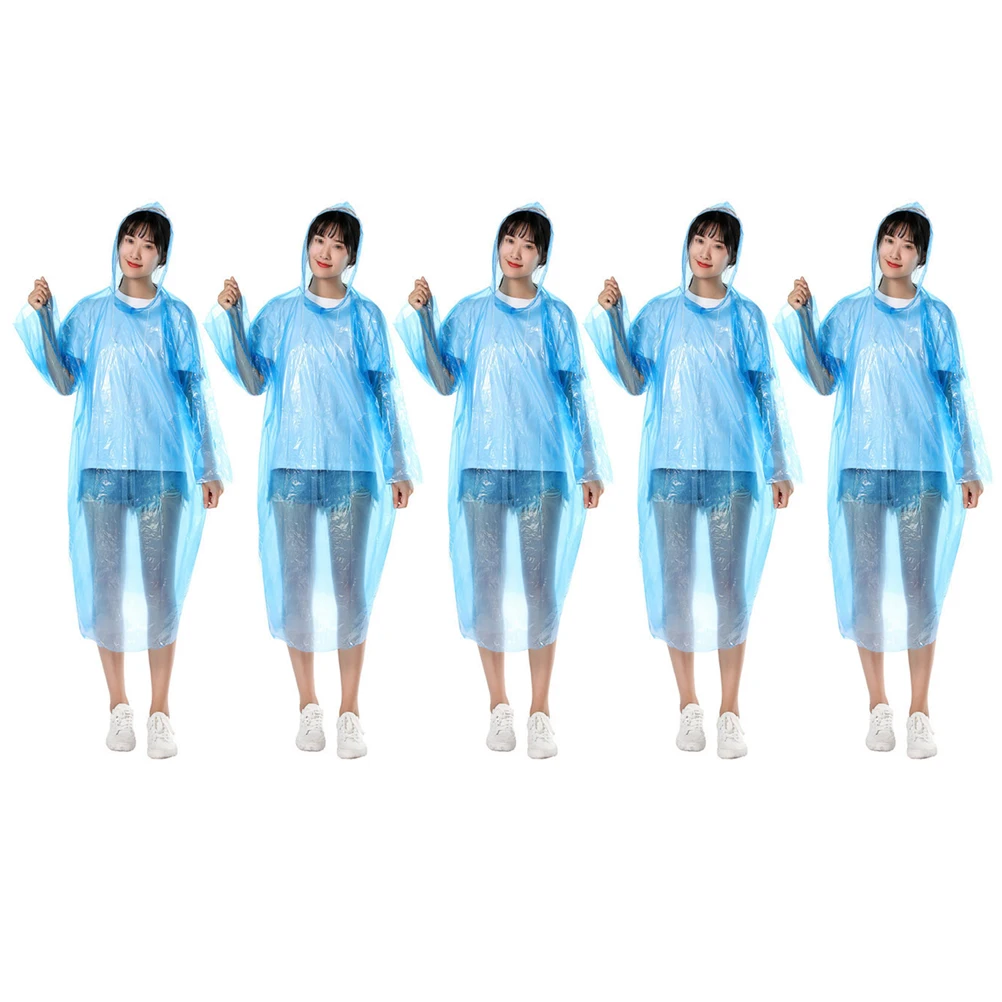 5 szt. Jednorazowe płaszcze przeciwdeszczowe, wodoodporne, przenośne, odzież przeciwdeszczowa na zewnątrz, poncho kempingowe, osłona przeciwdeszczowa dla dorosłych, niebieskie, 140x90 cm