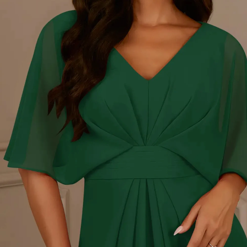 Vestido de chiffon verde sem alças feminino, vestido para mãe da noiva, meia manga, festa de casamento, verão, novo, 2024