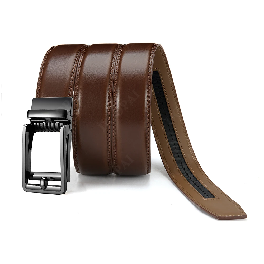 Men's Leather Ratchet Comfortable Buckle Belt Sliding Buckle, Designed Belt Suitable for Almost Any Occasion and Clothing