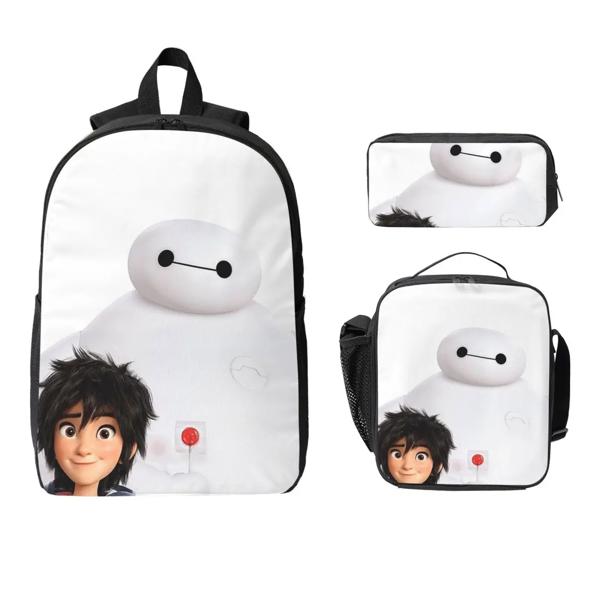 

Рюкзак Big Hero 6, студенческая сумка для книг для мальчиков и девочек, школьная сумка, компьютерные сумки на плечо, 3 шт., изолированная сумка для обеда, пенал