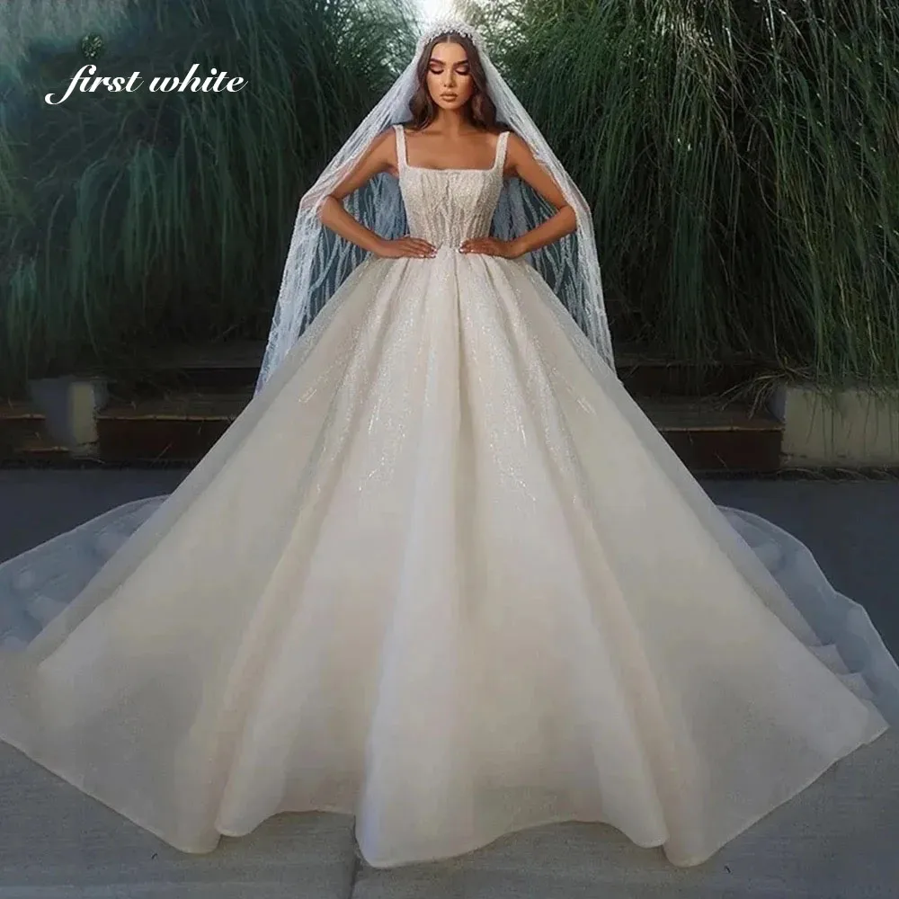 Exquisito Vestido De baile vestidos De Novia reales cuello barco sin mangas Vestido De Novia encaje con cuentas brillante personalizado Vestido De Novia Robe de