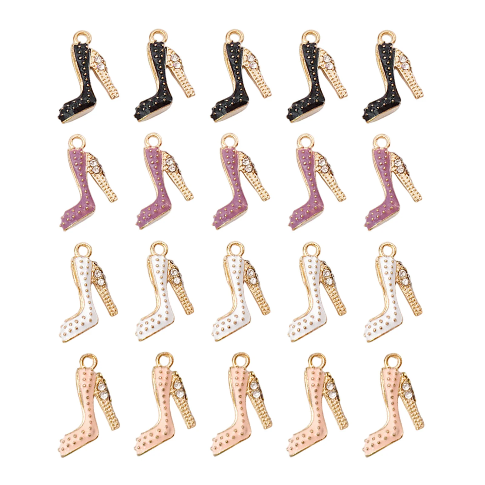 20Pcs Alloy Rhinestone High Heel Charms Mini Shoe Pendants for DIY Jewelry Bracelets Necklaces Keychains Accessories