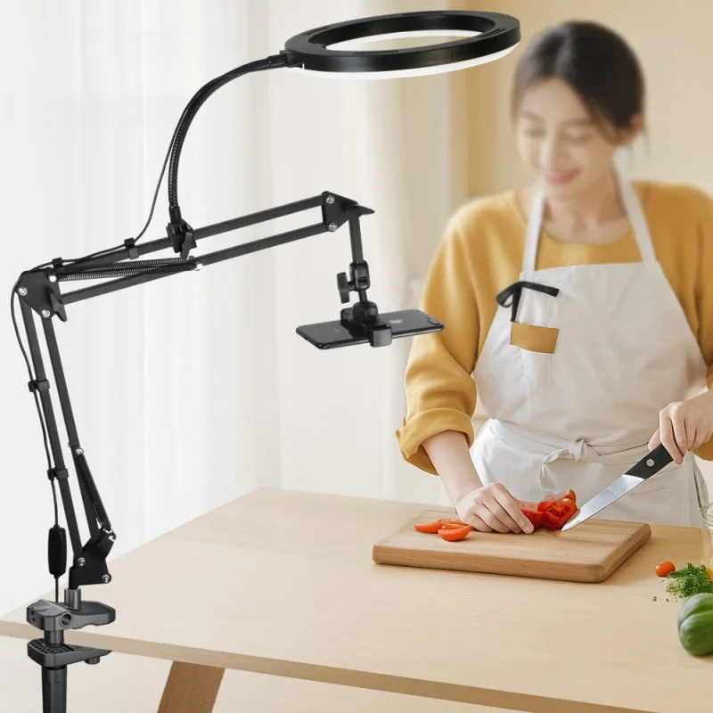 Live Streaming Phone Holder Stand Desktop Vertical Shooting Ring Fill Light Metal Cantilever Lifting Telescopic Video