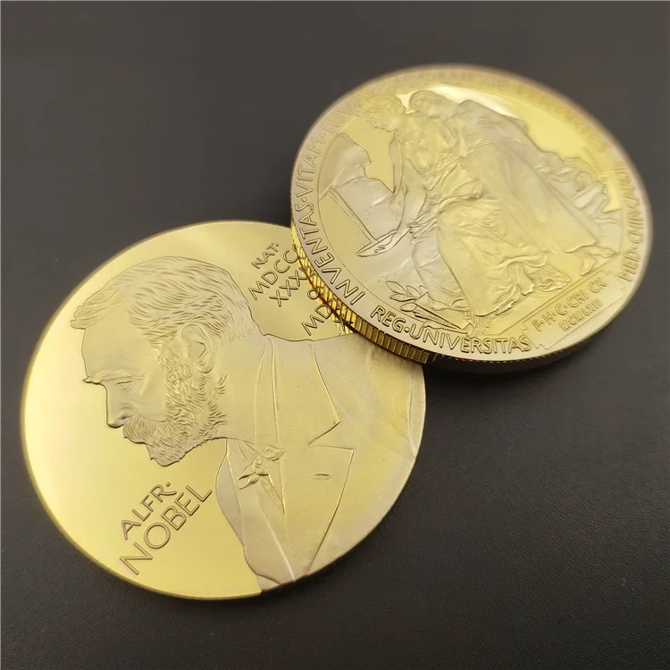 Nobel-Preis Vergoldete Münze, Medaillen-Handwerk, Porträt des Gründers, Ehrenauszeichnung für Wissenschaftler und Erfinder, Gedenkgeschenk – Detail 5