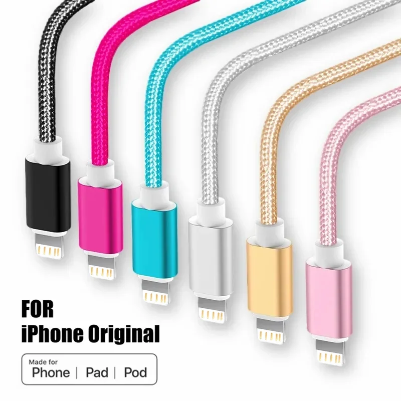 Metal Nylon Braided USB Charger Cable for iPhone 14 8 7 6S Plus X XR XS 11 12 13 Pro Max Fast Charging Data Cord iPad 9 1m 2m 3m