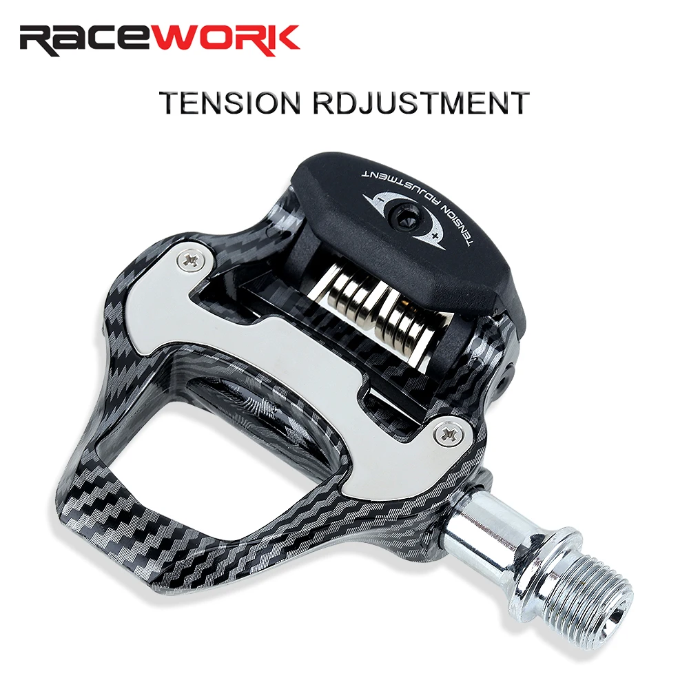 RACEWORK-pedales de fibra de carbono para bicicleta, pedales profesionales con rodamientos sellados, pieza de bloqueo, sistema SHIMANO/LOOK