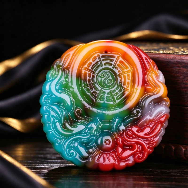 New Colorful Jade Gossip Pendant Men's and Women's Dragon and Phoenix Jade Pendant Jade Pendant