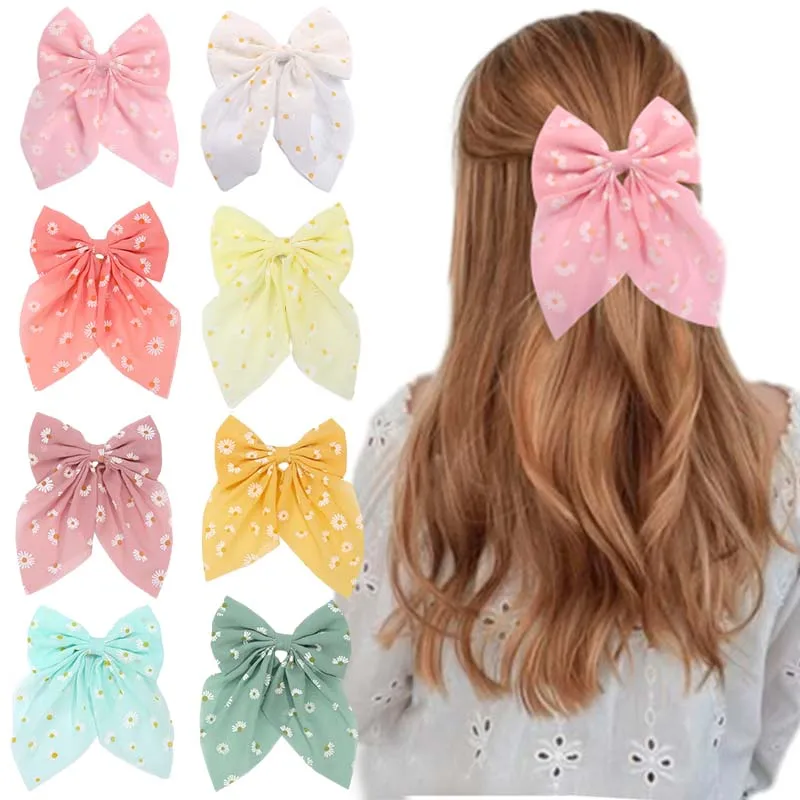 ncmama Large Daisy Hair Bow Clips Cute Flower Mesh Bows Hairpin for Women Girls Summer Barrettes Headwear Girl Hair Accessories