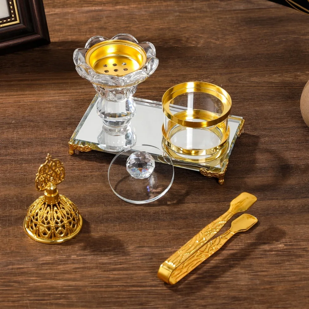 Handmade Luxury Glass Incense Burner Metal Candle Ornament European Middle Eastern Style Modern Home Living Decor
