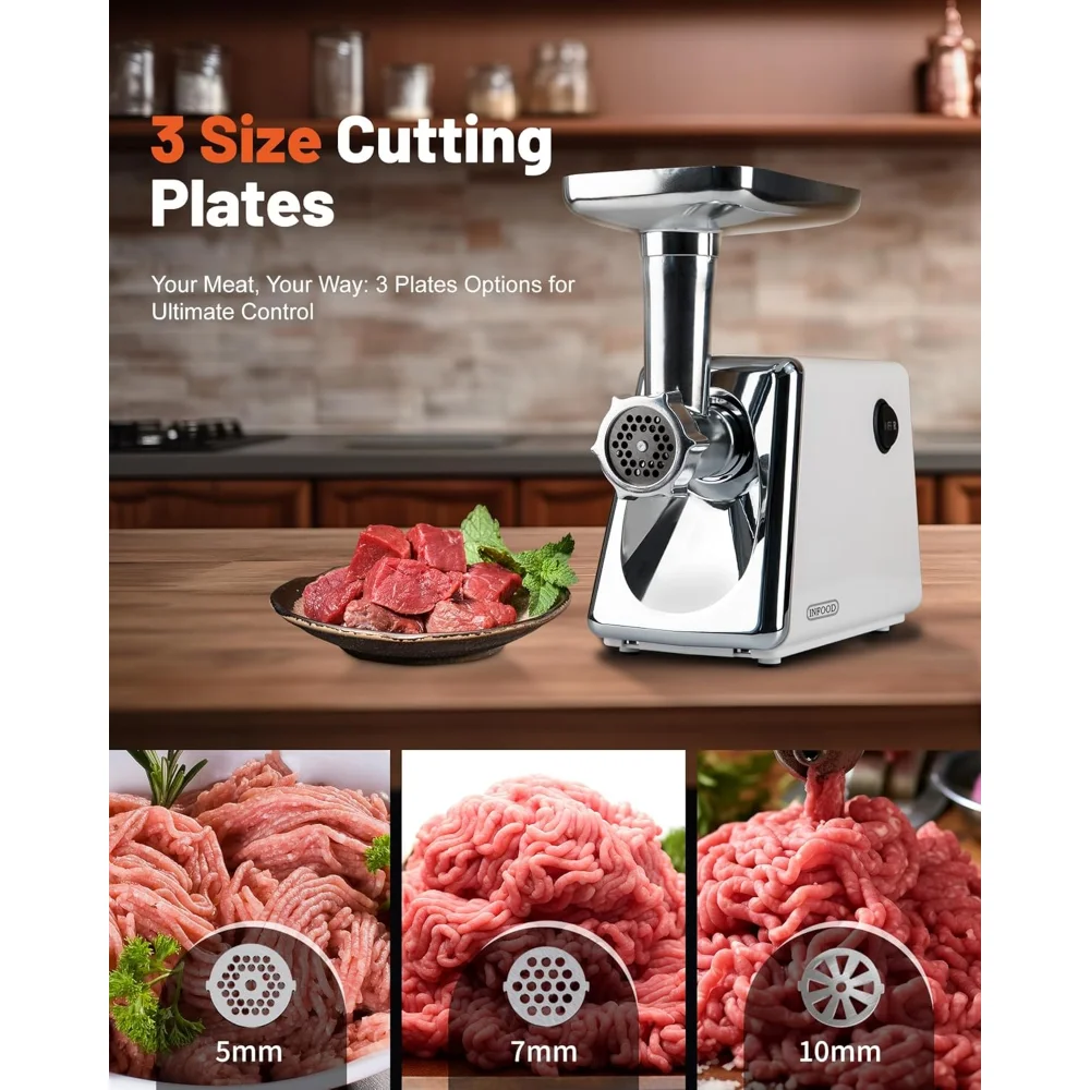 3000W Max Meat Grinders with Stainless Steel Cutting Blade, 3 Grinding Plates, 1 Sausage Maker & 1 Kubbe Kit for Home Kitchen