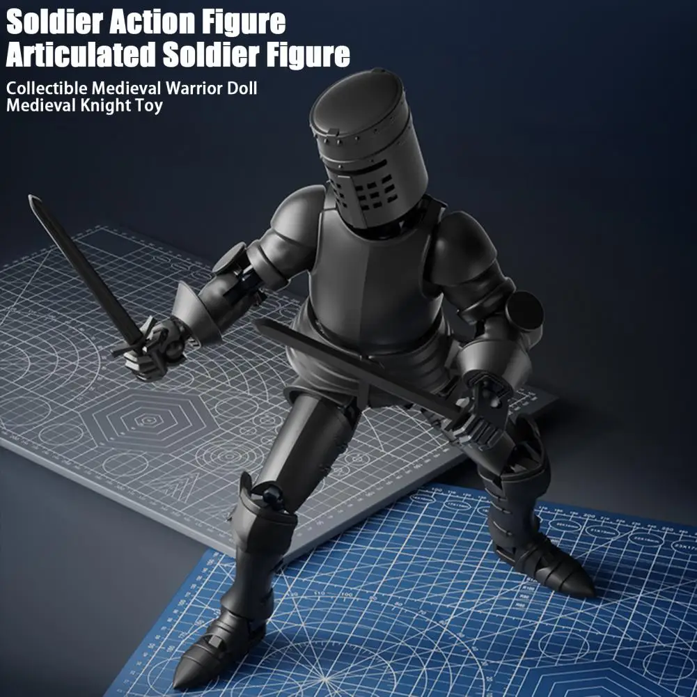 Armor Knight Action Figure with Accessories Movable Joints 3D Printed Medieval Warrior Model Articulated Dummy Decoration