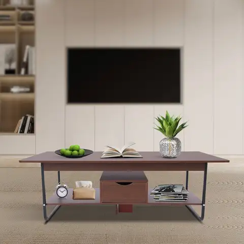 Coffee Table Modern Rectangular Coffee Table Tea Table for Living Room, Industrial Minimalist Wooden Tea Coffee Table for Office