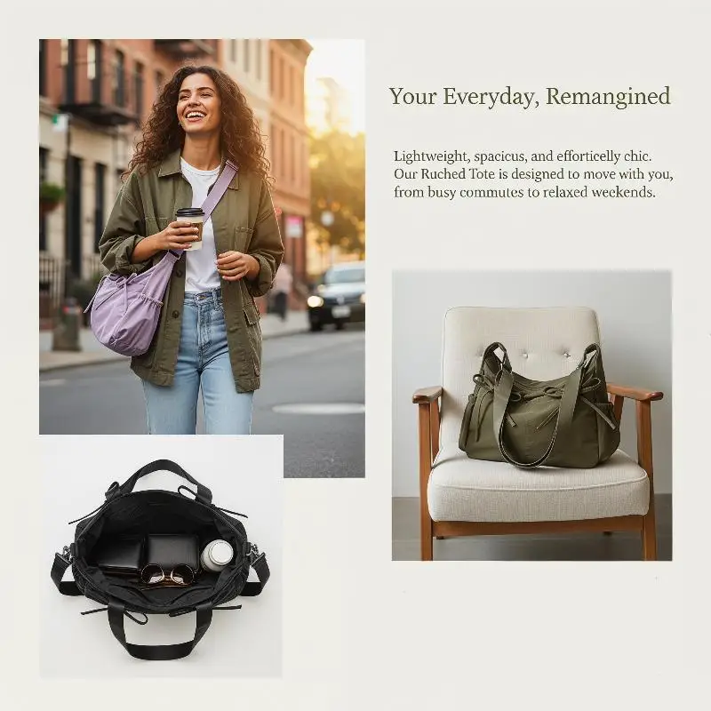 

Sweet Pleated Bow Crossbody Bag Solid Color Multiple Pockets Nylon Shoulder Bag Korean Style Large Capacity Hobo Bag Outdoor