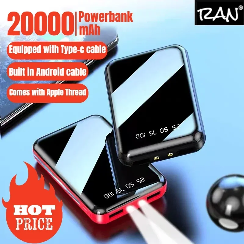 Power Bank 20000mah LED Digital anzeige Taschenlampe externe Batterie für iPhone 12 13 13Promax Spiegel Bildschirm tragbare Power bank