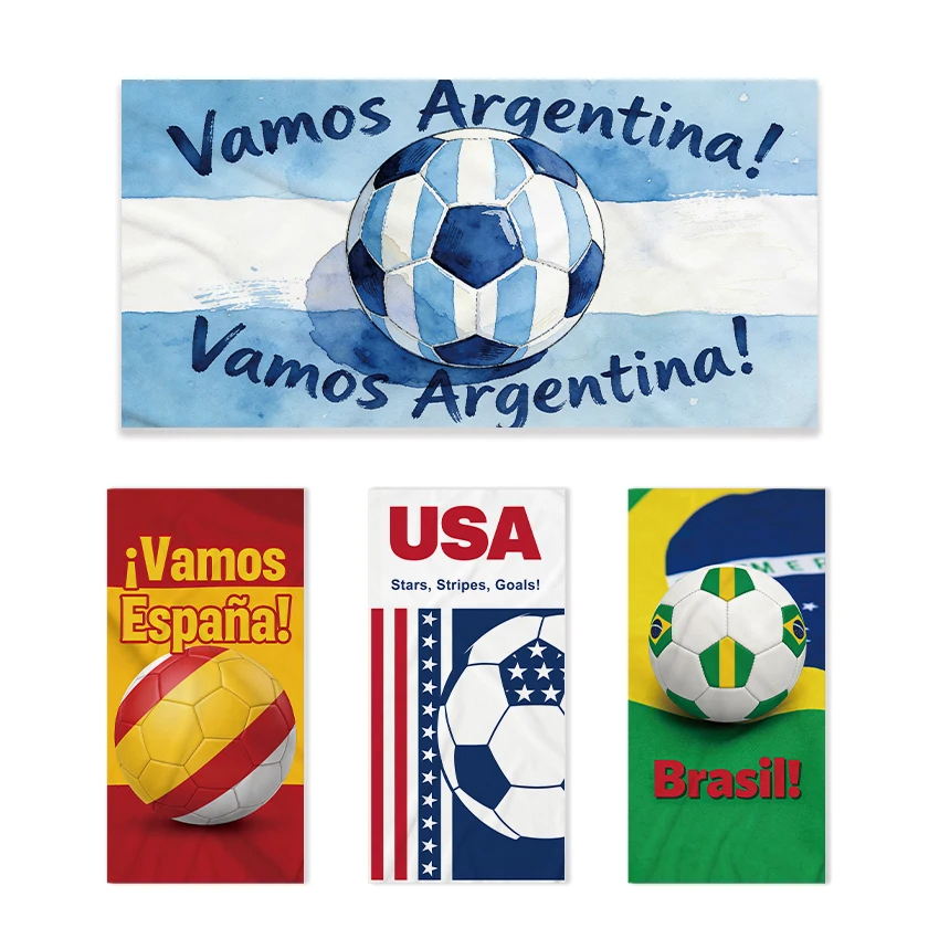 75×150cm National Flag Football Print Towel, Microfiber Quick Dry Sports Beach Towel, Soccer Fan Gift for Gym Swim Camping