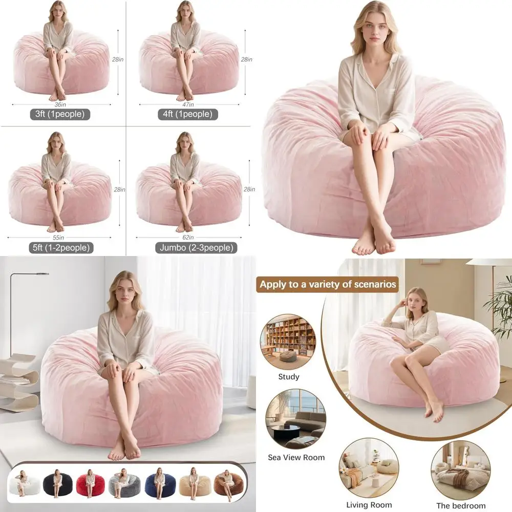 

Pink Washable Cover Bean Bag Chair for Adults and Kids - Ideal for Living Room and Bedroom