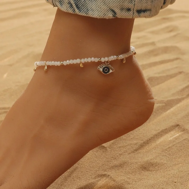 2022 Black White Red Mixex Color Beaded Anklets For Women Summer Holidays Beach Foot Jewelry Evil Eye Ankle Bracelet On the Leg