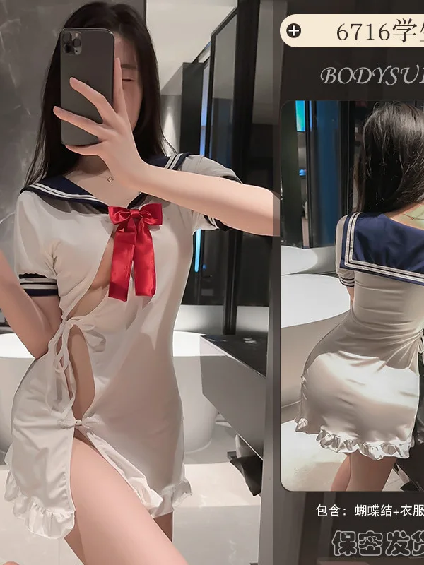 Mini T Dress Camicia Lingerie Sexy Scava Fuori Studente Marinaio Cosplay Uniforme Abito Elegante Moda 2023 Nuovi Top Y8BZ