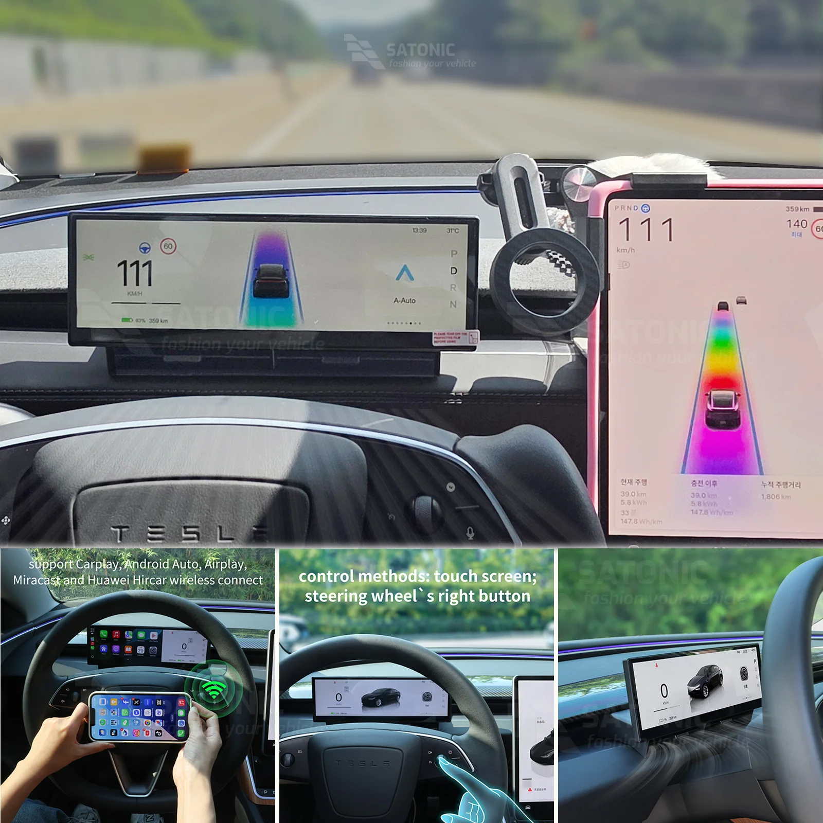 SATONIC 10.88″ CarPlay Dashboard Screen For Tesla Model 3/Y Highland & Juniper YL | Big Air Vent Display