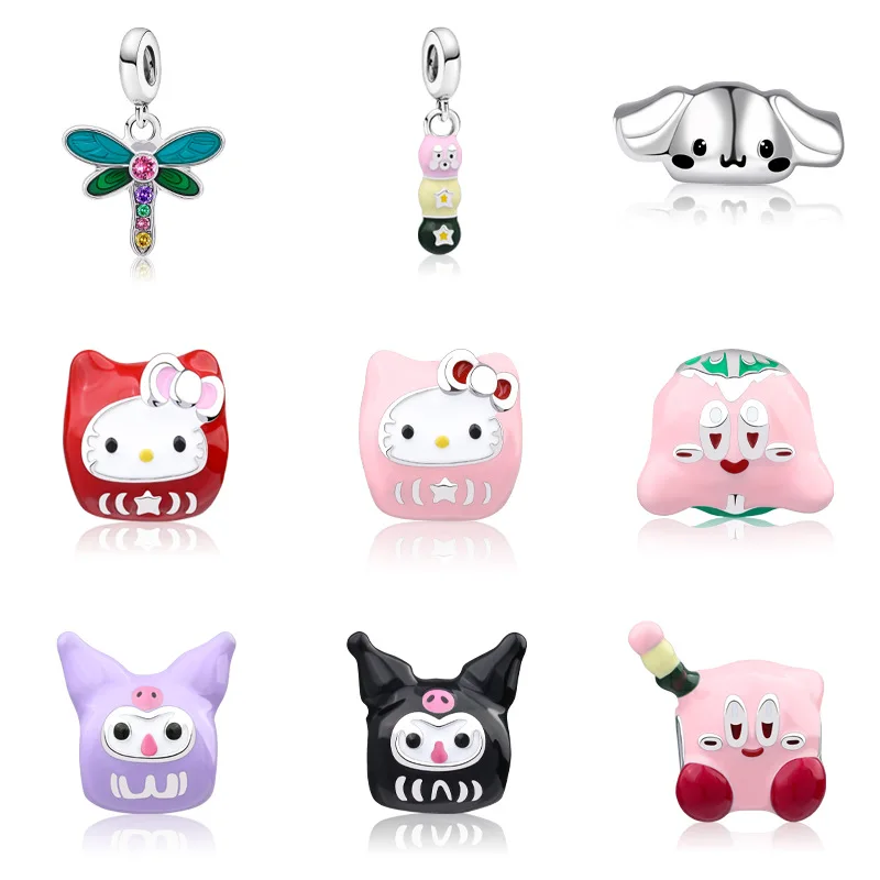 Sanrio 925 gümüş Charm Fit Pandora bilezik Hello Kitty Women mi tarçın el yapımı takı DIY boncuklu aksesuarları kadınlar için