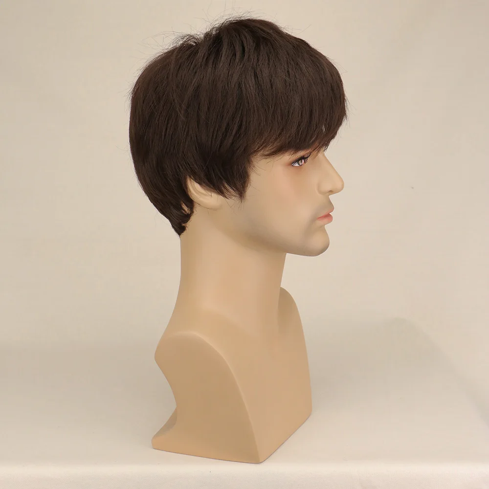 SuQ-peluca corta marrón para hombre, pelo sintético liso Natural, tupé de corte Pixie, resistente al calor