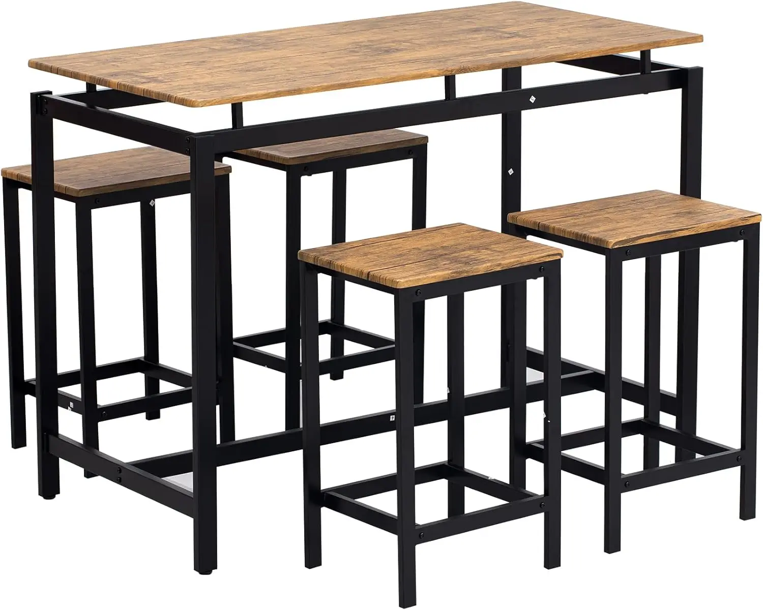 Industrial Dining Table Set With Stools Of 4 For Small Space, Modern Compact Bar Table Set With Table And Stools, 5 Piece Metal