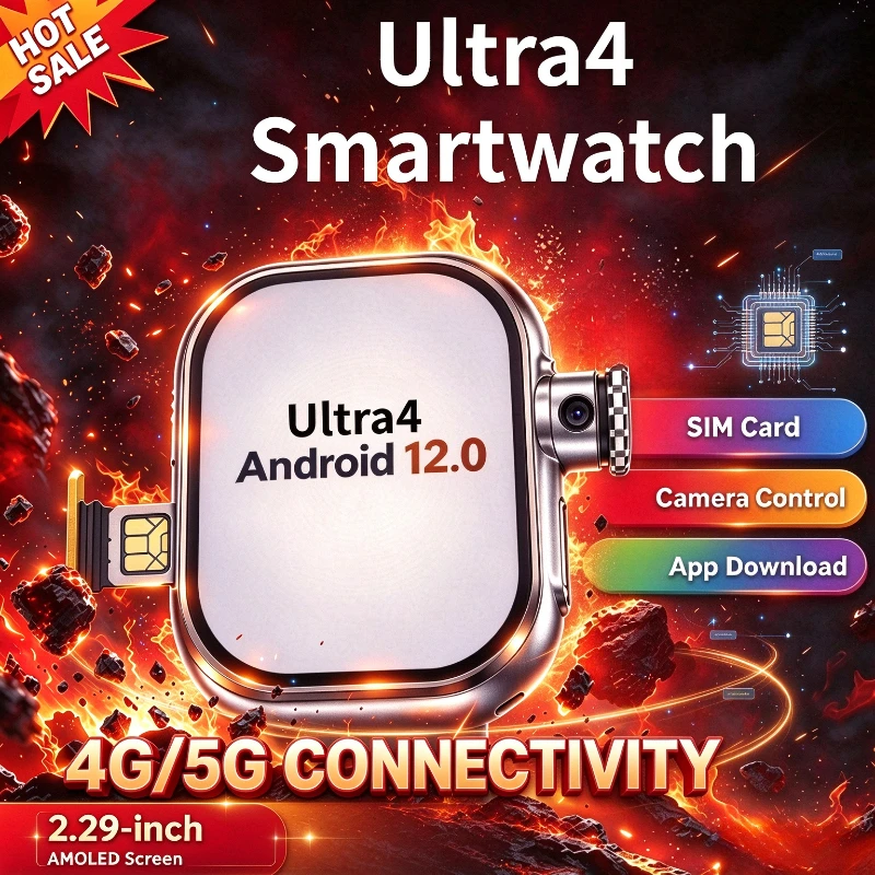 5G Network Smartwatch Ultra4 SIM Card Rotating Camera Android9.0 Bluetooth GPS Positioning Google Play Global Version WiFi Phone