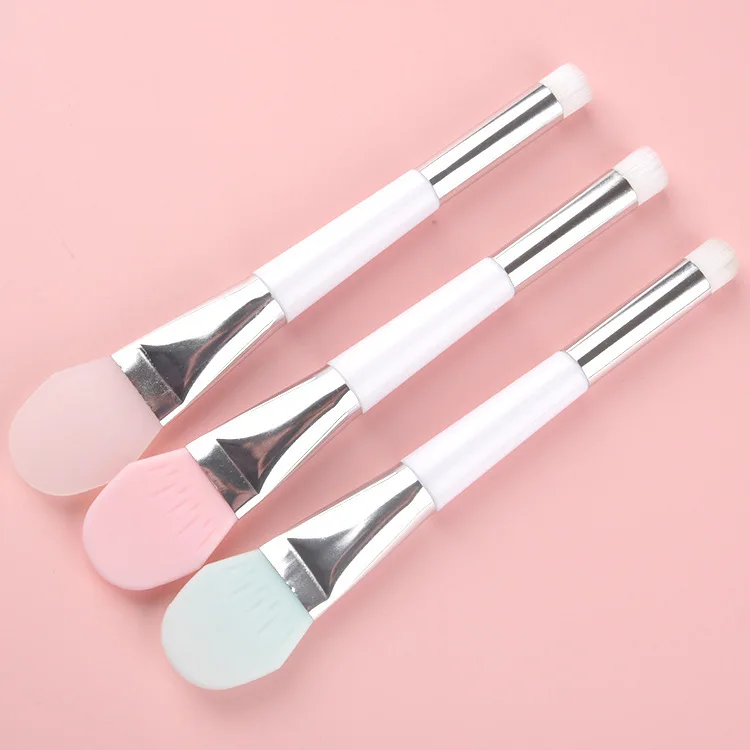 Cepillo de máscara Facial de silicona de doble cabezal, cabezal suave con raspador, cepillo de película de barro de doble uso integrado, herramienta de belleza de ajuste de película DIY