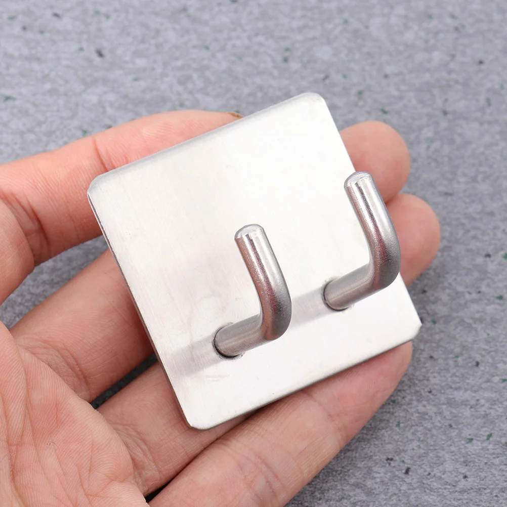 

2pcs Stainless Steel Wall Adhesive Hangers No Drill Mounting Bathroom Kitchen Bedroom Rust Resistant Hooks For Towels Coats Keys