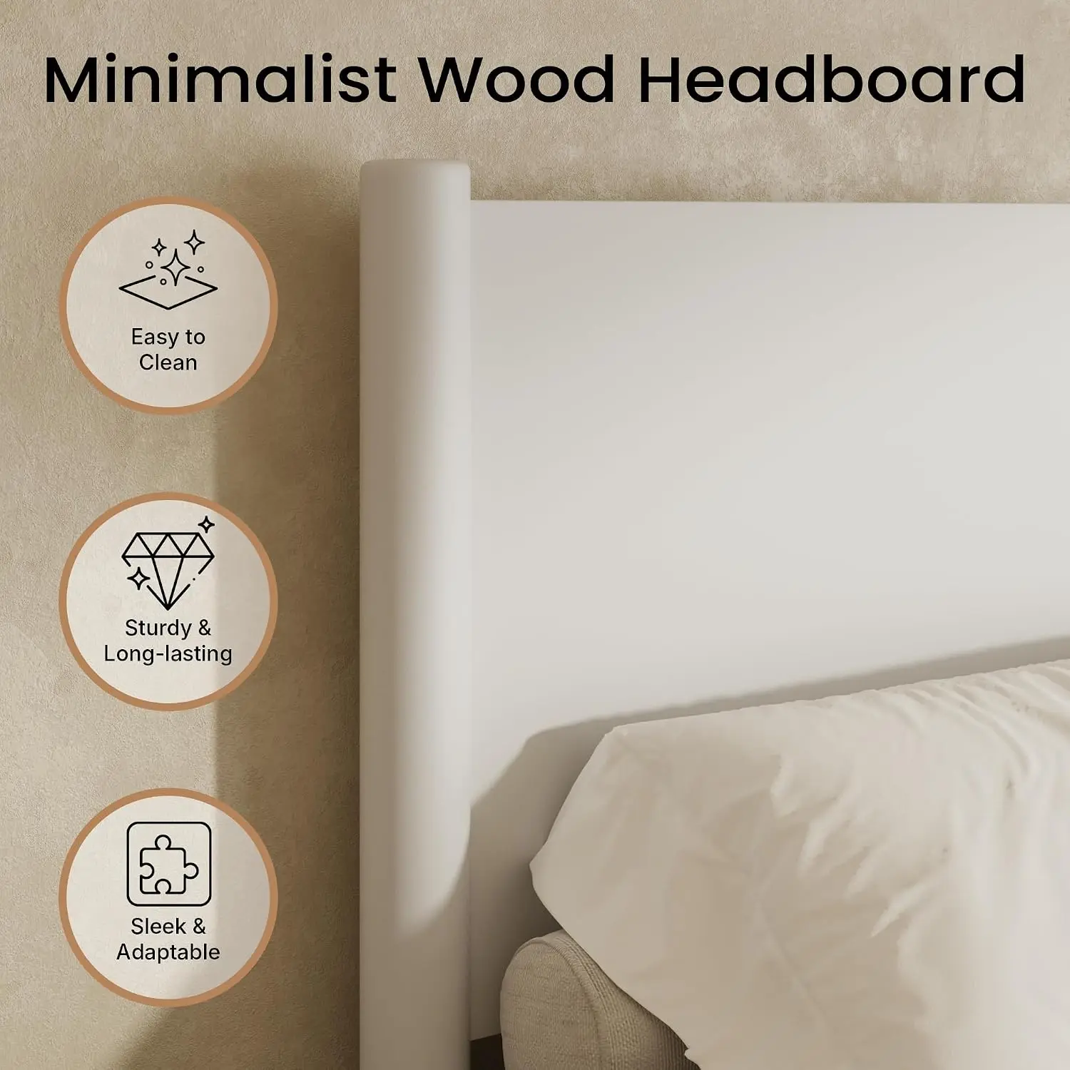 King Platform Bed Frame With Wood Headboard, White, Customized image 4