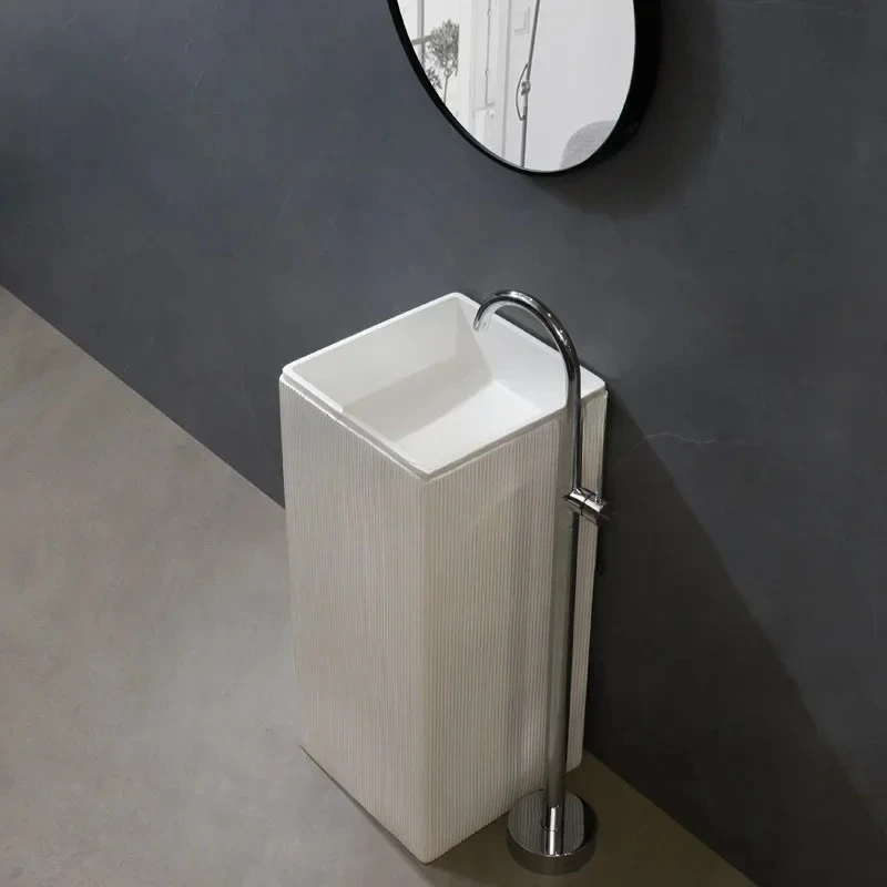 

Nordic modern square column basin integrated washbasin artificial stone pillar basin rock white personalized basin