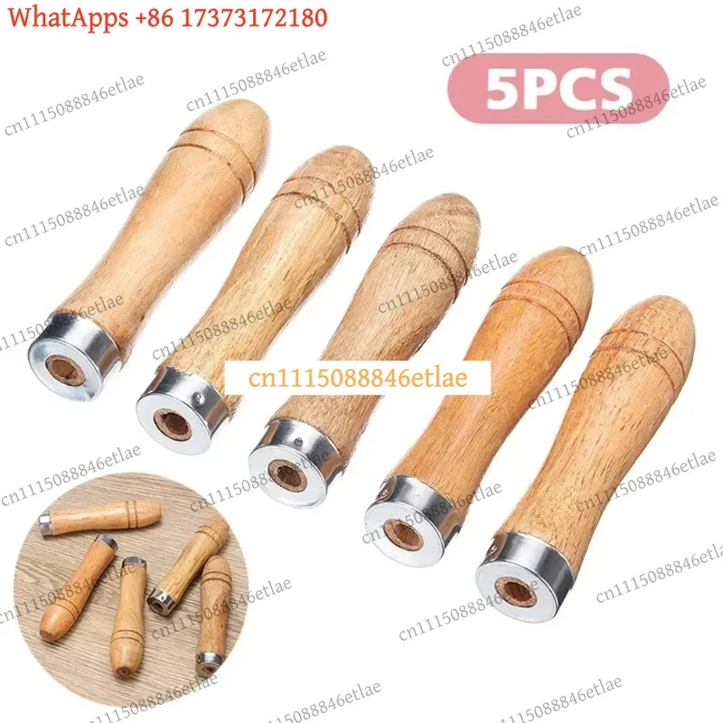 k03 5pc Wooden File Handle Replacement 9cm Strong Metal Collar Wood Rasp Craft Tool Woodworking Polishing Accessories Rust-Proof