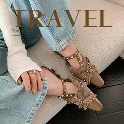 Women Sandals Slingback Elegant Shoes Retro Style High Heel Elegant Women Sandal Square Toe Spring Canvas talon femme