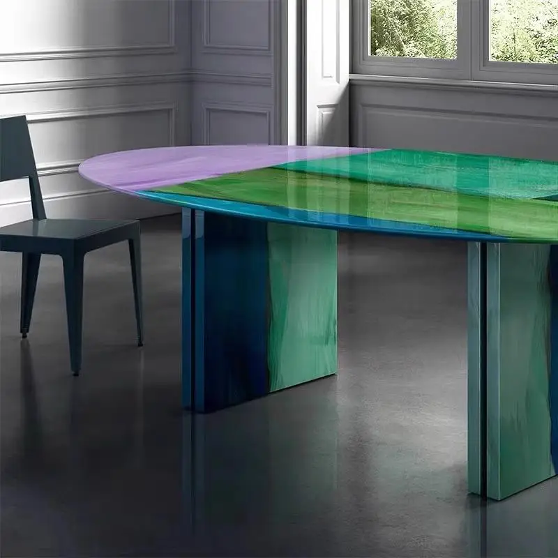 FRP painted dining table color flow oil painting graffiti casual table small coffee table