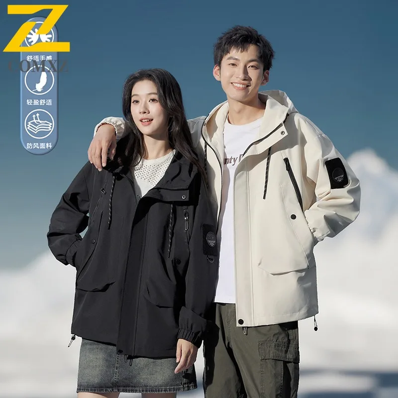 

COMXZ мужские куртки 2025 с несколькими карманами для пешего туризма и велоспорта, удобный дышащий плащ для кемпинга, свободная верхняя одежда для прогулок и путешествий