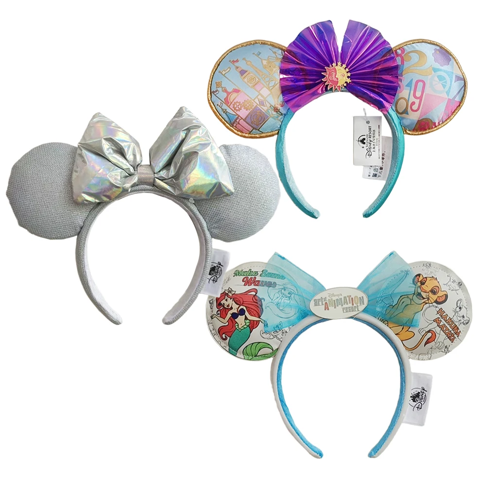 Disney Silver Pink Mouse Ear Headband For Adults Headband Mickey PP Cotton Headband Silver White Bow Ear Accessories Headwear