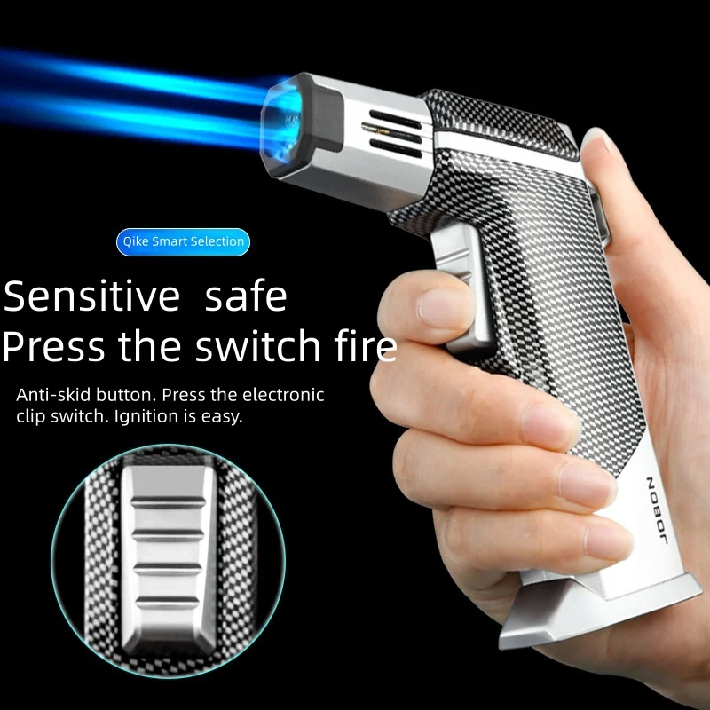 

Multifunctional Windproof Four Straight Blue Flame Cigar Lighter With Lock Fire Metal Strong Spray Gun Baking Barbecue Igniter