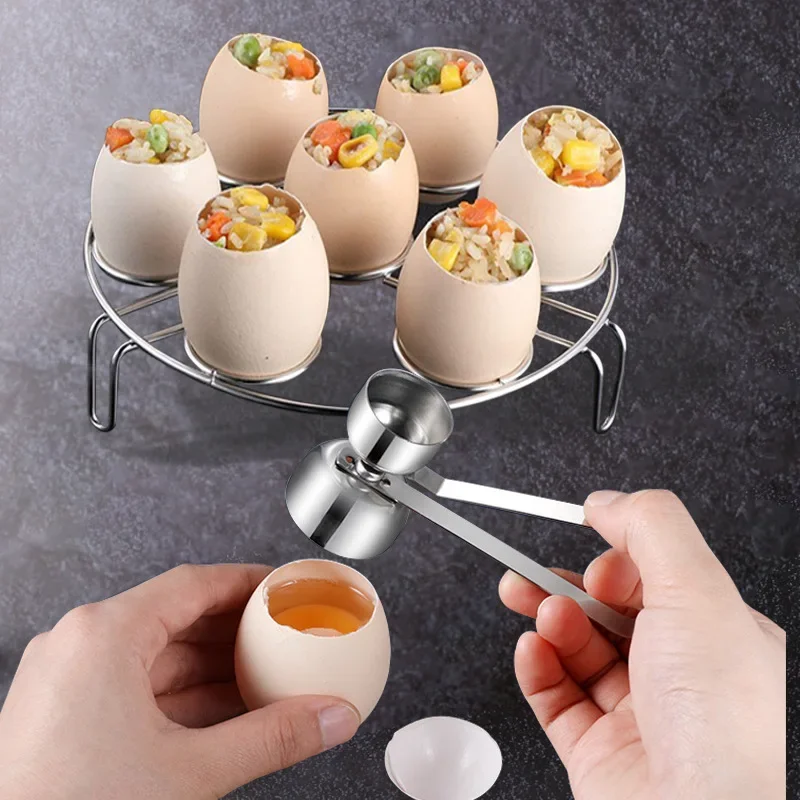 Double Topper Shell Boiled Raw Egg Cooking Gadget Accessories Metal Egg Scissors Kitchen Portable Tools Eggshell Opener Cutter