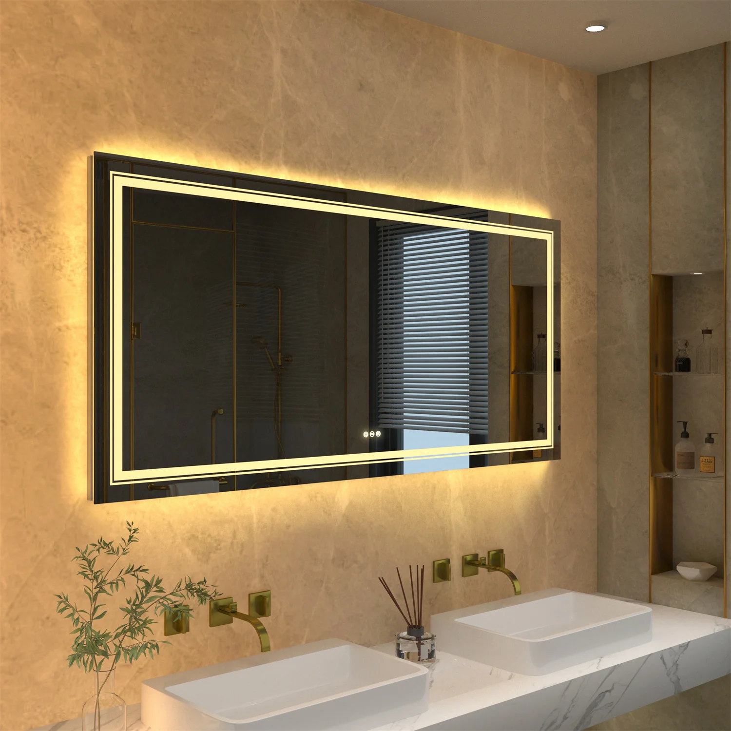 Extra Large Rectangle Bathroom Mirror LED Vanity Dimmable Backlit Anti-Fog Memory with Front and Backlight Shatter-Proof