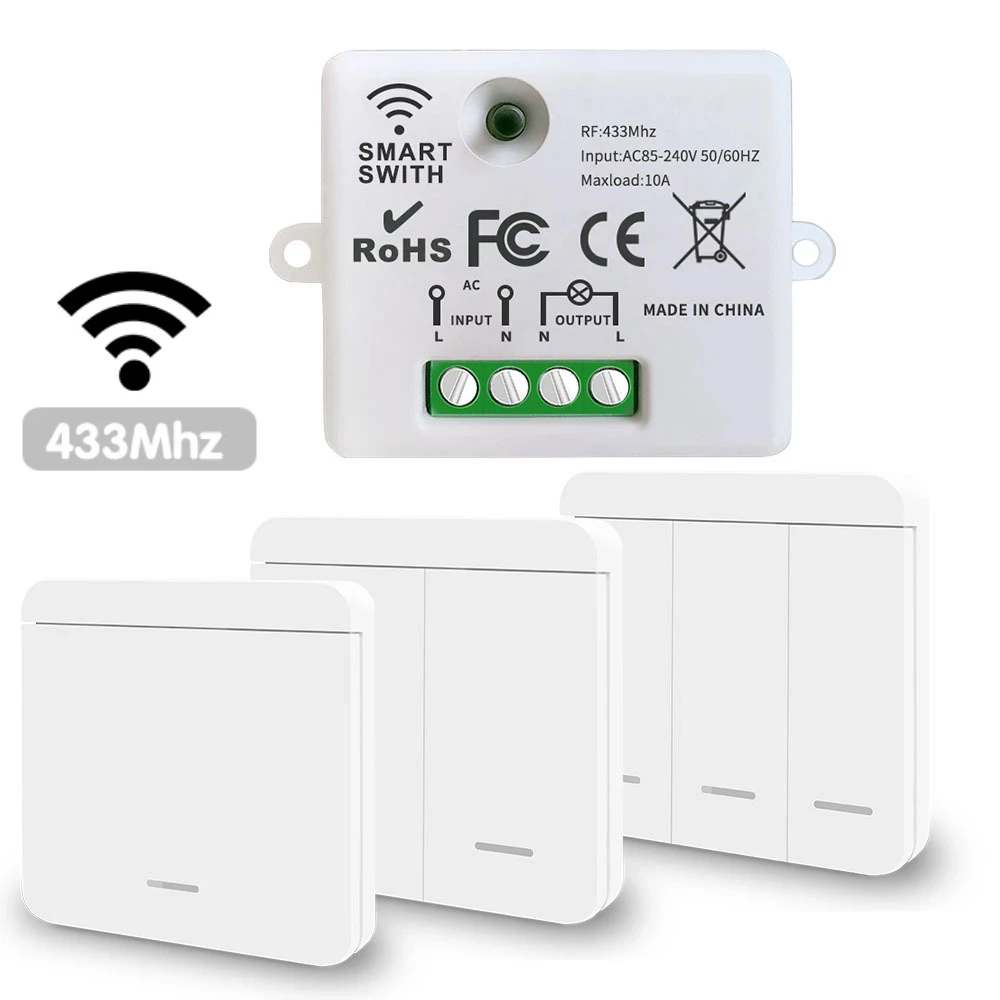 Wireless Light Wall Switch RF 433Mhz 1/2/3 Gang Wall Panel with Remote Control Mini Relay Receiver Home Led Light Lamp Switch