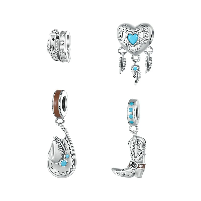 

Ковбойские кожаные сапоги в стиле ретро в стиле вестерн, шляпа, кулон «сделай сам», бирюзовый дречер, серебряный браслет S925, аксессуары, модные ювелирные изделия