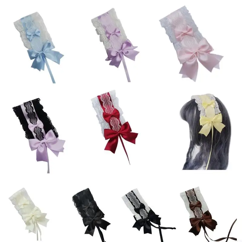 

L5YA Cosplay Party Lace Headband Sweet Girl Anime Maid Hairband with Ribbon & Hairpins Female Girls Hair Styling Accessories