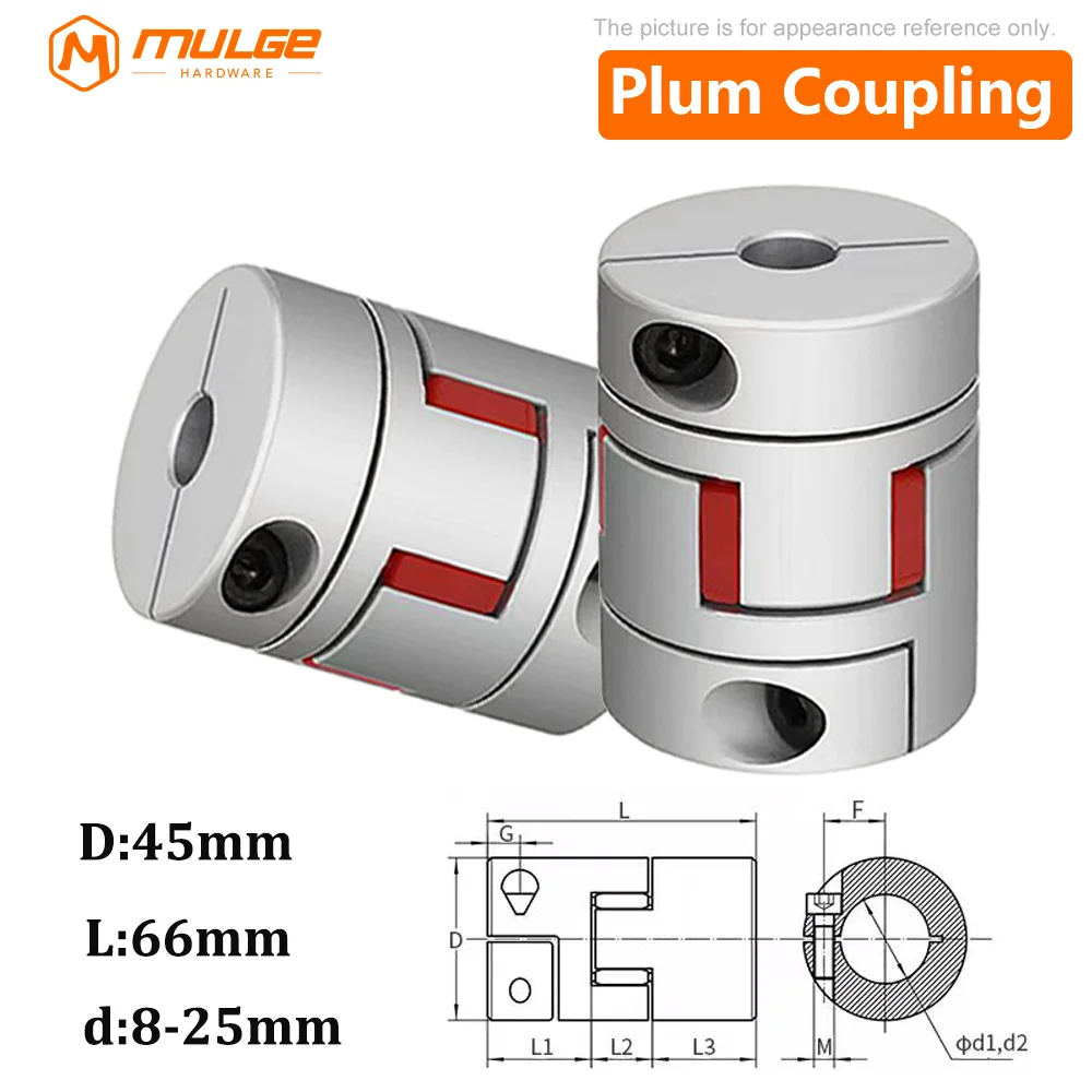 

1PCS Flexible plum clamp coupler D45L66 shaft size CNC Jaw shaft coupling 8mm-25mm D45 L66