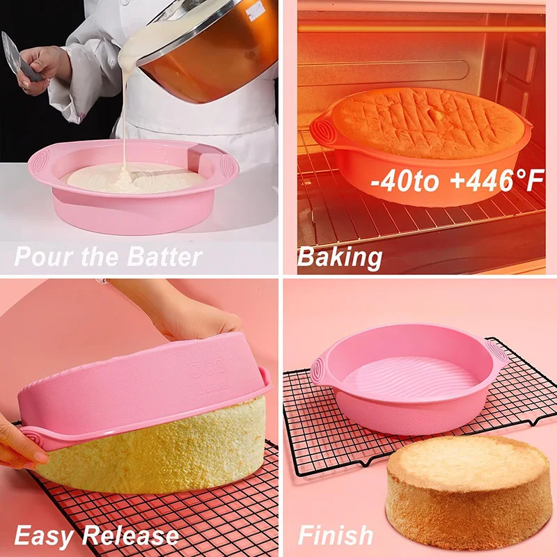 Nonstick Silicone Baking Cake Pan Cookie Sheet Molds Tray, Heat Resistant Bakeware Tools for Muffin Loaf Bread Pizza Cupcake