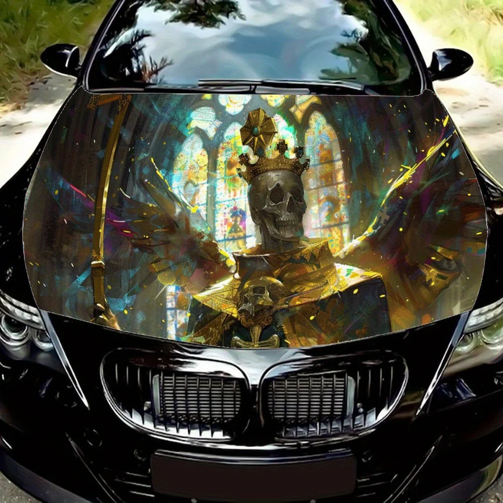 

The Crowned Revenant with Gilded Wings of Judgment，Car Vinyl Wraps, Engine Hood Decal Sticker, Splash-Resistant, Easy Removal, D