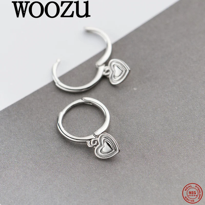 

WOOZU 925 Sterling Silver Sweet Love Heart Pendant Earrings for Women Party Gentle Fashion Fine Girl Jewelry Accessories Gifts