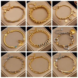 DIEYURO 316L Stainless Steel Gold Color Heart Butterfly Thick Bracelet For Women High Quality Girls Wrist Jewelry Party Gifts