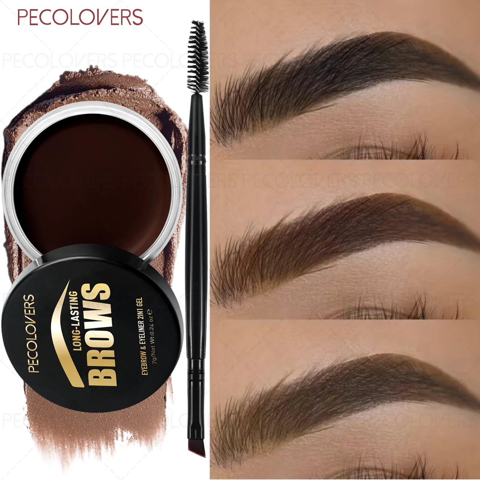 1 Set 2 in 1 Brow & Eyeliner Gel with Soft Brush, Long-lasting Eyebrow Eyeliner Powder, Easy for Defined, Halloween Makeup