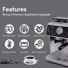 Fully automatic 20-cup smart coffee machine with bean grinder, suitable for home and business use, espresso-making